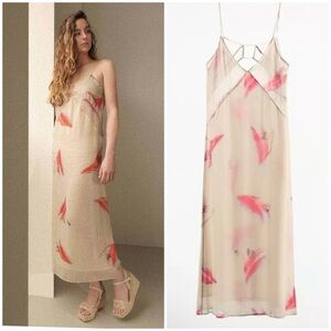 New Zara $89 Lingerie Style Print Maxi Dress Medium Large 9036/826